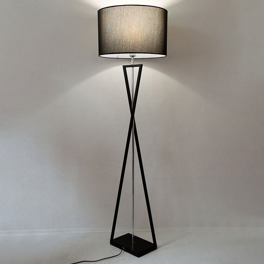 Simplicity Drum Shaped Floor Lighting Fabric Single Living Room Standing Floor Lamp with Hourglass Shaped Base Clearhalo 'Floor Lamps' 'Lamps' Lighting' 2064748