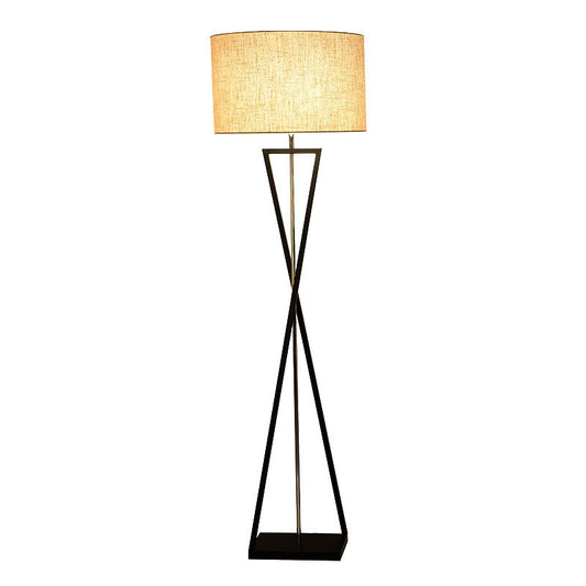 Simplicity Drum Shaped Floor Lighting Fabric Single Living Room Standing Floor Lamp with Hourglass Shaped Base Clearhalo 'Floor Lamps' 'Lamps' Lighting' 2064750
