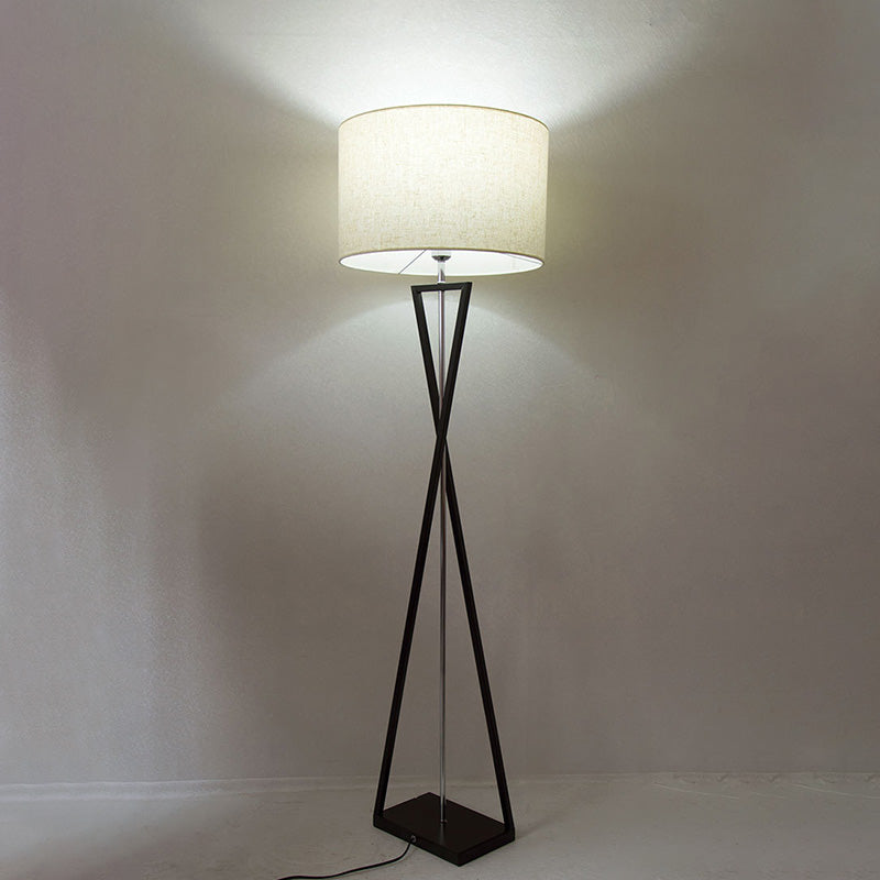 Simplicity Drum Shaped Floor Lighting Fabric Single Living Room Standing Floor Lamp with Hourglass Shaped Base Clearhalo 'Floor Lamps' 'Lamps' Lighting' 2064752