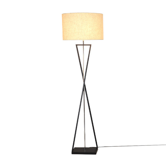 Hourglass Shaped Living Room Floor Lamp Metal Single Artistic Standing Light with Drum Fabric Shade Clearhalo 'Floor Lamps' 'Lamps' Lighting' 2064755