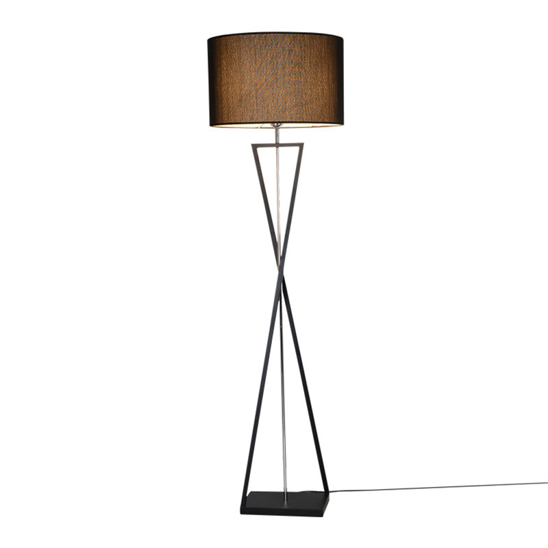 Hourglass Shaped Living Room Floor Lamp Metal Single Artistic Standing Light with Drum Fabric Shade Clearhalo 'Floor Lamps' 'Lamps' Lighting' 2064757