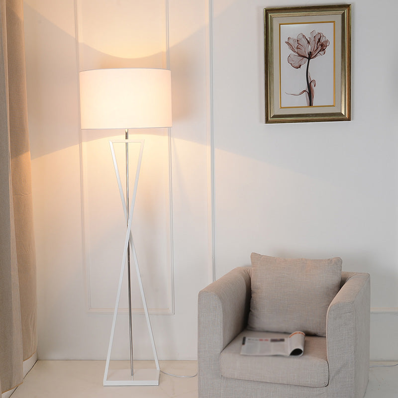 Hourglass Shaped Living Room Floor Lamp Metal Single Artistic Standing Light with Drum Fabric Shade White B Clearhalo 'Floor Lamps' 'Lamps' Lighting' 2064758