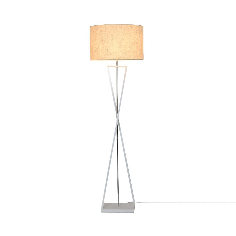 Hourglass Shaped Living Room Floor Lamp Metal Single Artistic Standing Light with Drum Fabric Shade White A Clearhalo 'Floor Lamps' 'Lamps' Lighting' 2064760