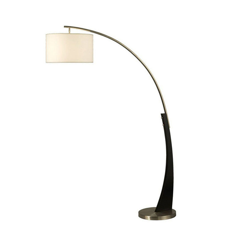 Classic Arched Fishing Rod Stand Up Lamp 1-Light Metal Floor Light with Drum Fabric Shade in Black Clearhalo 'Floor Lamps' 'Lamps' Lighting' 2064764