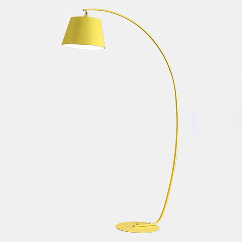 1 Head Floor Lamp Traditional Empire Shade Fabric Standing Light with Arc Arm for Living Room Clearhalo 'Floor Lamps' 'Lamps' Lighting' 2064774