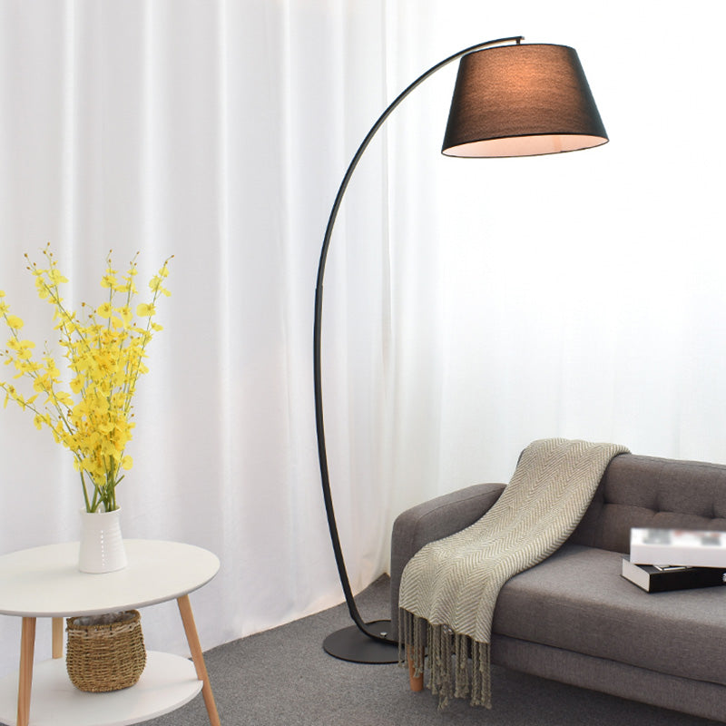 Tapered Drum Shaped Fabric Standing Light Vintage Single Living Room Arched Floor Lamp Black Clearhalo 'Floor Lamps' 'Lamps' Lighting' 2064775