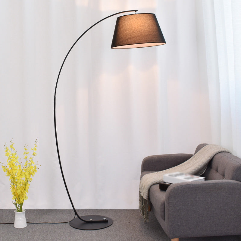 Tapered Drum Shaped Fabric Standing Light Vintage Single Living Room Arched Floor Lamp Clearhalo 'Floor Lamps' 'Lamps' Lighting' 2064776
