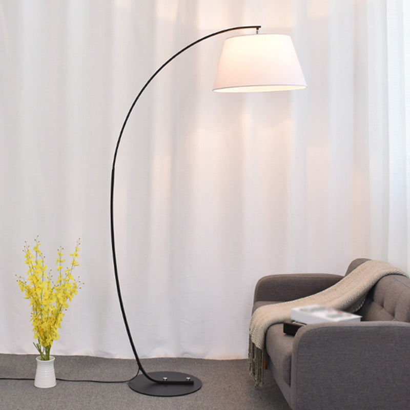Tapered Drum Shaped Fabric Standing Light Vintage Single Living Room Arched Floor Lamp Clearhalo 'Floor Lamps' 'Lamps' Lighting' 2064780