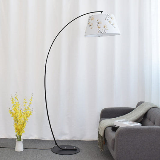 Tapered Drum Shaped Fabric Standing Light Vintage Single Living Room Arched Floor Lamp Cream Clearhalo 'Floor Lamps' 'Lamps' Lighting' 2064781