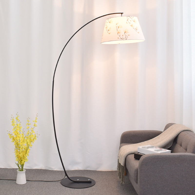 Tapered Drum Shaped Fabric Standing Light Vintage Single Living Room Arched Floor Lamp Clearhalo 'Floor Lamps' 'Lamps' Lighting' 2064782