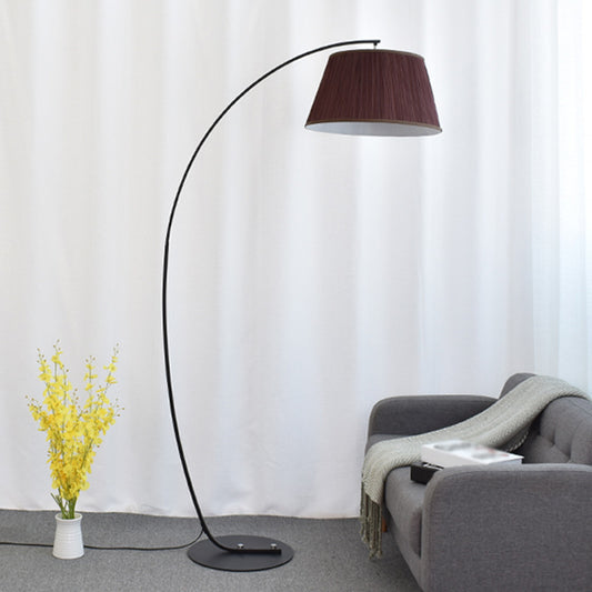 Tapered Drum Shaped Fabric Standing Light Vintage Single Living Room Arched Floor Lamp Brown Clearhalo 'Floor Lamps' 'Lamps' Lighting' 2064783
