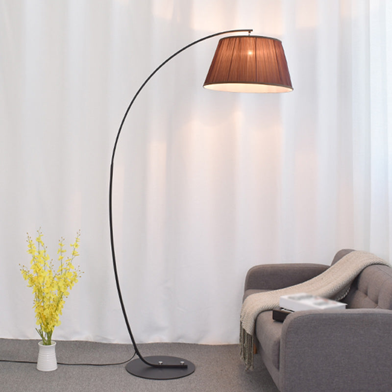 Tapered Drum Shaped Fabric Standing Light Vintage Single Living Room Arched Floor Lamp Clearhalo 'Floor Lamps' 'Lamps' Lighting' 2064784