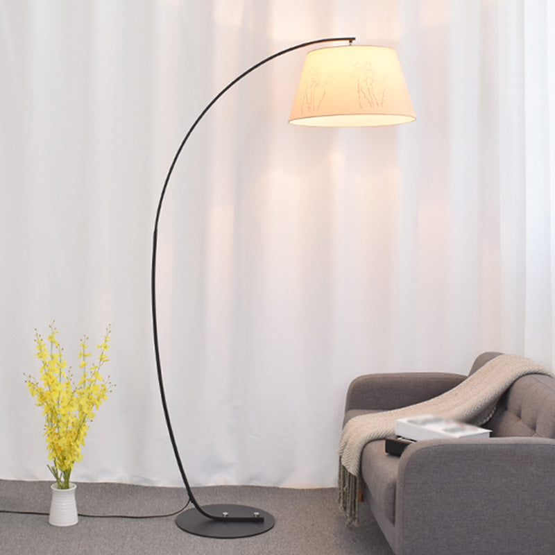 Tapered Drum Shaped Fabric Standing Light Vintage Single Living Room Arched Floor Lamp Clearhalo 'Floor Lamps' 'Lamps' Lighting' 2064786