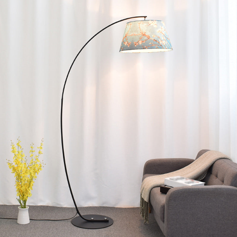 Tapered Drum Shaped Fabric Standing Light Vintage Single Living Room Arched Floor Lamp Clearhalo 'Floor Lamps' 'Lamps' Lighting' 2064788