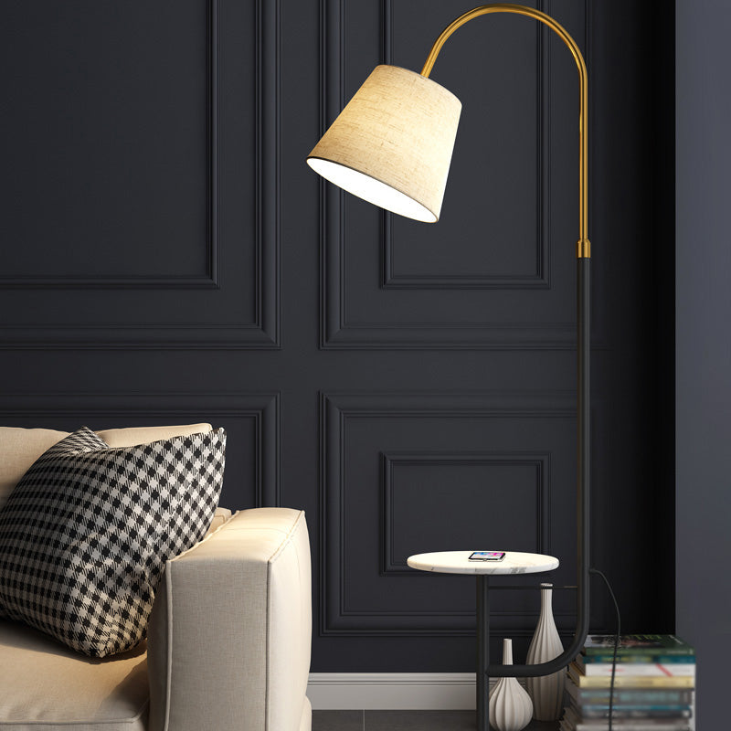 Gold-Black Cone Shaped Arched Floor Light Simplicity Fabric 1 Bulb Living Room Standing Lamp with Tray Gold-Black A Clearhalo 'Floor Lamps' 'Lamps' Lighting' 2064795