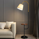 Gold-Black Cone Shaped Arched Floor Light Simplicity Fabric 1 Bulb Living Room Standing Lamp with Tray Gold-Black B Clearhalo 'Floor Lamps' 'Lamps' Lighting' 2064796