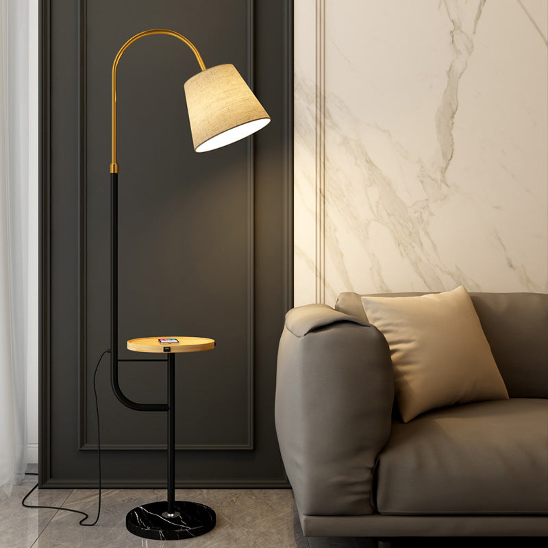 Gold-Black Cone Shaped Arched Floor Light Simplicity Fabric 1 Bulb Living Room Standing Lamp with Tray Gold-Black C Clearhalo 'Floor Lamps' 'Lamps' Lighting' 2064798