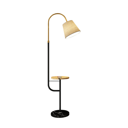 Gold-Black Cone Shaped Arched Floor Light Simplicity Fabric 1 Bulb Living Room Standing Lamp with Tray Clearhalo 'Floor Lamps' 'Lamps' Lighting' 2064800