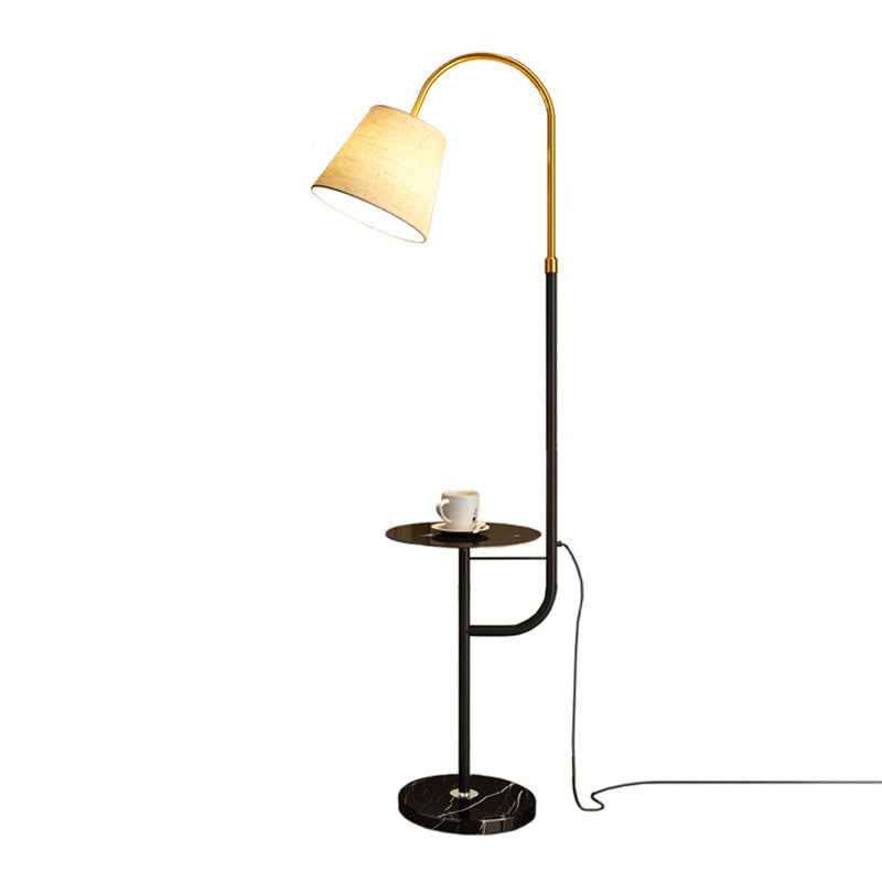 Gold-Black Cone Shaped Arched Floor Light Simplicity Fabric 1 Bulb Living Room Standing Lamp with Tray Gold-Black D Clearhalo 'Floor Lamps' 'Lamps' Lighting' 2064801