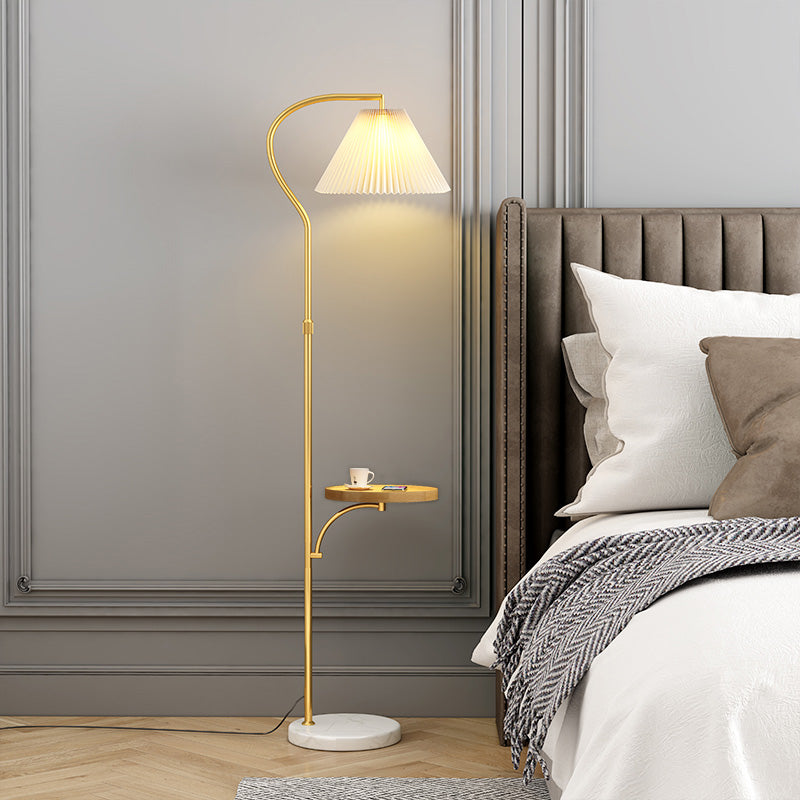 Classic Gathered Empire Shade Stand Up Lamp 1-Light Fabric Floor Lighting with Tray Gold A Clearhalo 'Floor Lamps' 'Lamps' Lighting' 2064809
