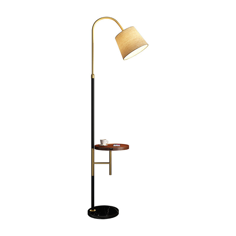 Single-Bulb Floor Lamp Traditional Tapered Shape Fabric Standing Light with Tray in Black Clearhalo 'Floor Lamps' 'Lamps' Lighting' 2064814