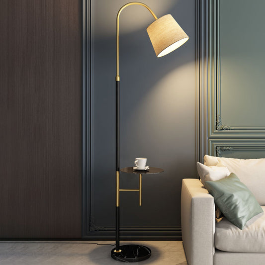 Single-Bulb Floor Lamp Traditional Tapered Shape Fabric Standing Light with Tray in Black Black C Clearhalo 'Floor Lamps' 'Lamps' Lighting' 2064816