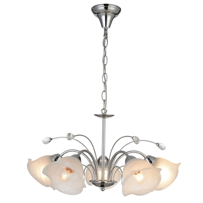3/5 Lights White Glass Pendant Chandelier Traditional Chrome Flared Kitchen Hanging Ceiling Fixture Clearhalo 'Ceiling Lights' 'Chandeliers' 'Glass shade' 'Glass' Lighting' 206502