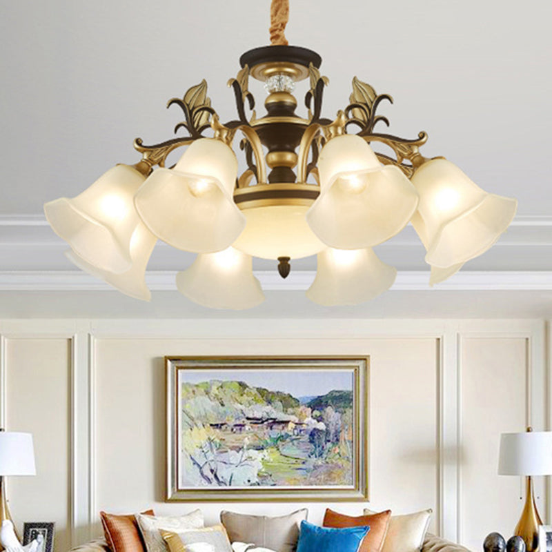 3/6 Lights Ceiling Light Traditional Flared Frosted Glass Hanging Chandelier in Brass 6 Brass Clearhalo 'Ceiling Lights' 'Chandeliers' 'Glass shade' 'Glass' Lighting' 206536