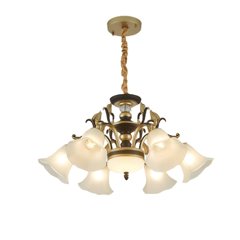 3/6 Lights Ceiling Light Traditional Flared Frosted Glass Hanging Chandelier in Brass Clearhalo 'Ceiling Lights' 'Chandeliers' 'Glass shade' 'Glass' Lighting' 206538
