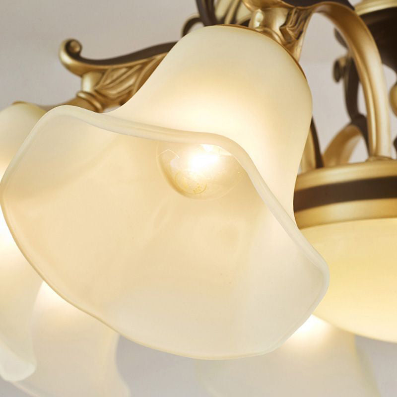 3/6 Lights Ceiling Light Traditional Flared Frosted Glass Hanging Chandelier in Brass Clearhalo 'Ceiling Lights' 'Chandeliers' 'Glass shade' 'Glass' Lighting' 206540