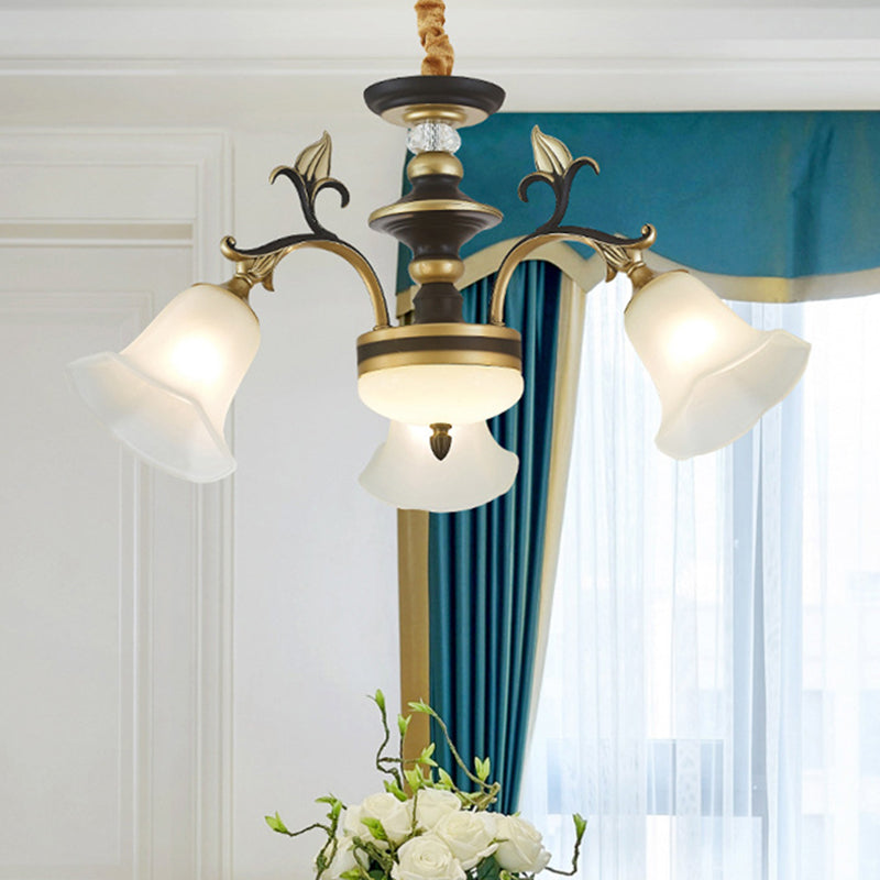 3/6 Lights Ceiling Light Traditional Flared Frosted Glass Hanging Chandelier in Brass Clearhalo 'Ceiling Lights' 'Chandeliers' 'Glass shade' 'Glass' Lighting' 206541