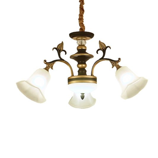 3/6 Lights Ceiling Light Traditional Flared Frosted Glass Hanging Chandelier in Brass Clearhalo 'Ceiling Lights' 'Chandeliers' 'Glass shade' 'Glass' Lighting' 206542