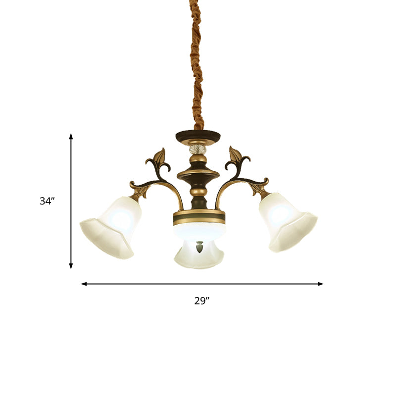 3/6 Lights Ceiling Light Traditional Flared Frosted Glass Hanging Chandelier in Brass Clearhalo 'Ceiling Lights' 'Chandeliers' 'Glass shade' 'Glass' Lighting' 206543