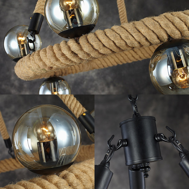 9 Bulbs Ring Chandelier Light Industrial Black Metal Hanging Ceiling Fixture with Gray Glass Globe Shade Clearhalo 'Cast Iron' 'Ceiling Lights' 'Chandeliers' 'Industrial Chandeliers' 'Industrial' 'Metal' 'Middle Century Chandeliers' 'Rustic Chandeliers' 'Tiffany' Lighting' 206550