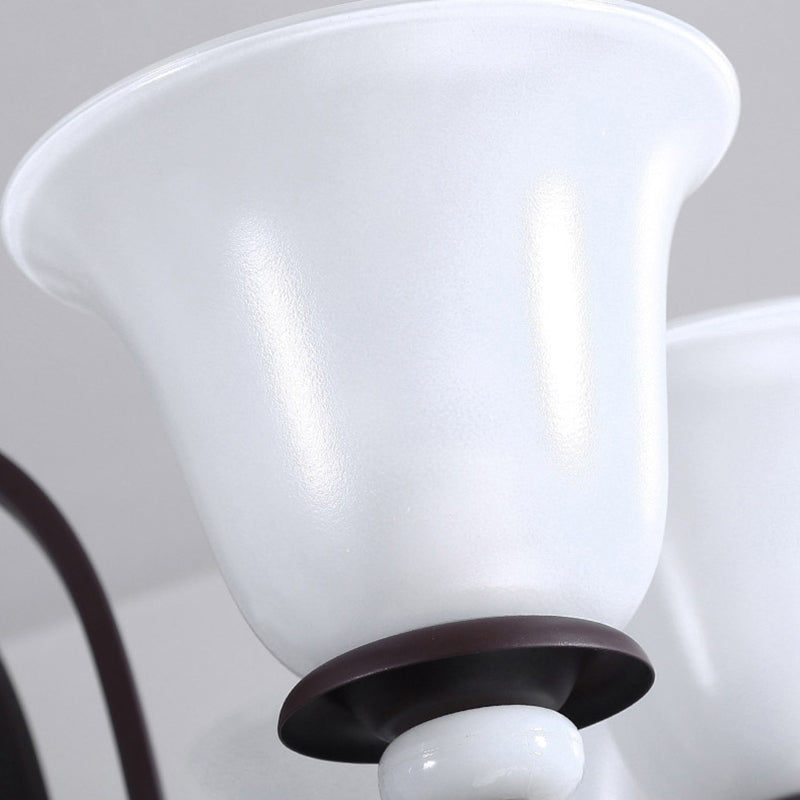 3/6/8 Lights Pendant Light Traditional Bell Frosted Glass Hanging Chandelier in Dark Coffee Clearhalo 'Ceiling Lights' 'Chandeliers' 'Glass shade' 'Glass' Lighting' 206555