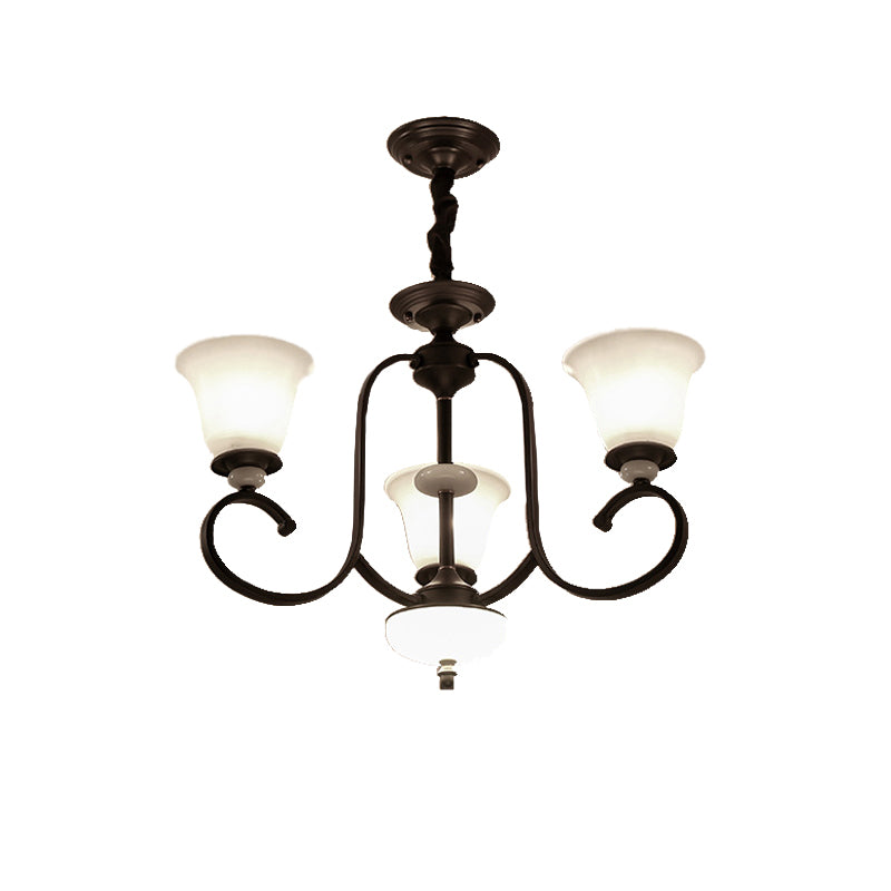 3/6/8 Lights Pendant Light Traditional Bell Frosted Glass Hanging Chandelier in Dark Coffee Clearhalo 'Ceiling Lights' 'Chandeliers' 'Glass shade' 'Glass' Lighting' 206558