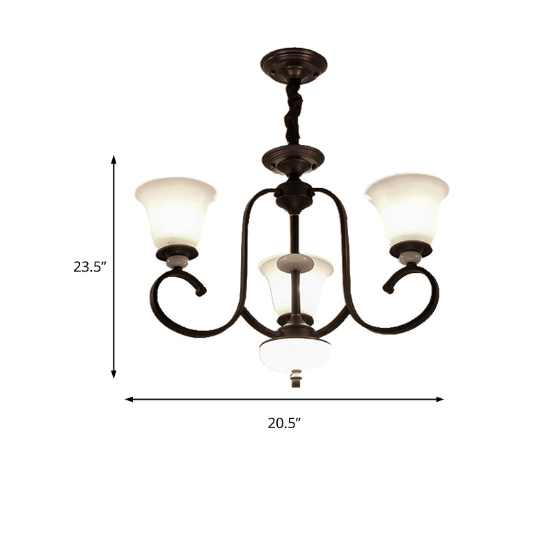 3/6/8 Lights Pendant Light Traditional Bell Frosted Glass Hanging Chandelier in Dark Coffee Clearhalo 'Ceiling Lights' 'Chandeliers' 'Glass shade' 'Glass' Lighting' 206559