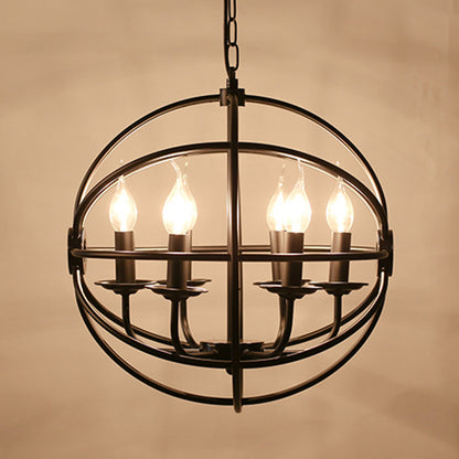 6-Light Metal Hanging Chandelier Industrial Black Candle Dining Room Pendant Light Fixture with Globe Design Black Clearhalo 'Cast Iron' 'Ceiling Lights' 'Chandeliers' 'Industrial Chandeliers' 'Industrial' 'Metal' 'Middle Century Chandeliers' 'Rustic Chandeliers' 'Tiffany' Lighting' 206568