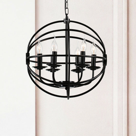 6-Light Metal Hanging Chandelier Industrial Black Candle Dining Room Pendant Light Fixture with Globe Design Clearhalo 'Cast Iron' 'Ceiling Lights' 'Chandeliers' 'Industrial Chandeliers' 'Industrial' 'Metal' 'Middle Century Chandeliers' 'Rustic Chandeliers' 'Tiffany' Lighting' 206569