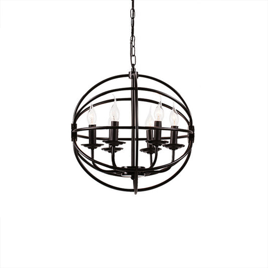 6-Light Metal Hanging Chandelier Industrial Black Candle Dining Room Pendant Light Fixture with Globe Design Clearhalo 'Cast Iron' 'Ceiling Lights' 'Chandeliers' 'Industrial Chandeliers' 'Industrial' 'Metal' 'Middle Century Chandeliers' 'Rustic Chandeliers' 'Tiffany' Lighting' 206570