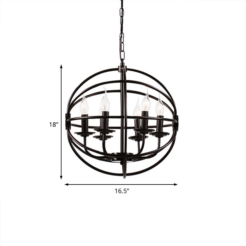 6-Light Metal Hanging Chandelier Industrial Black Candle Dining Room Pendant Light Fixture with Globe Design Clearhalo 'Cast Iron' 'Ceiling Lights' 'Chandeliers' 'Industrial Chandeliers' 'Industrial' 'Metal' 'Middle Century Chandeliers' 'Rustic Chandeliers' 'Tiffany' Lighting' 206571