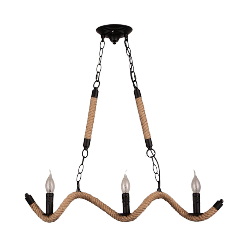 3-Light Candle Island Lamp Vintage Black Rope Pendant Light Fixture for Dining Room Clearhalo 'Ceiling Lights' 'Island Lights' Lighting' 206579