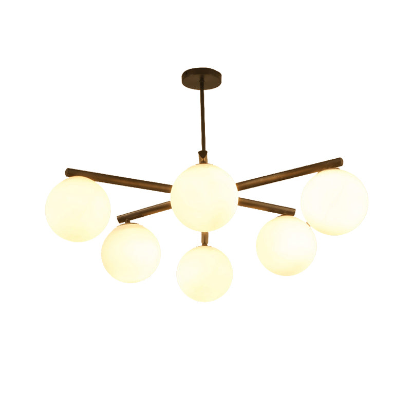 White Glass Globe Hanging Chandelier Traditional 3/6/8 Light Living Room Pendant Light in Black with Sunburst Design Clearhalo 'Ceiling Lights' 'Chandeliers' 'Close To Ceiling Lights' 'Glass shade' 'Glass' Lighting' 206612