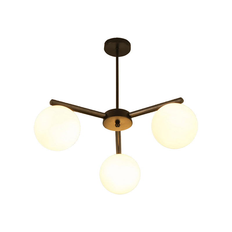 White Glass Globe Hanging Chandelier Traditional 3/6/8 Light Living Room Pendant Light in Black with Sunburst Design Clearhalo 'Ceiling Lights' 'Chandeliers' 'Close To Ceiling Lights' 'Glass shade' 'Glass' Lighting' 206616