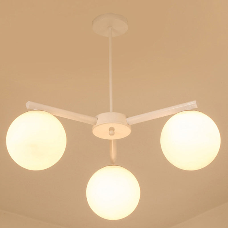 3/6/8 Light Globe Chandelier Traditional White Glass Pendant Light Fixture for Dining Room 3 White Clearhalo 'Ceiling Lights' 'Chandeliers' 'Glass shade' 'Glass' Lighting' 206627