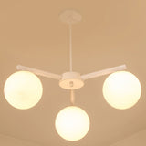 3/6/8 Light Globe Chandelier Traditional White Glass Pendant Light Fixture for Dining Room 3 White Clearhalo 'Ceiling Lights' 'Chandeliers' 'Glass shade' 'Glass' Lighting' 206627
