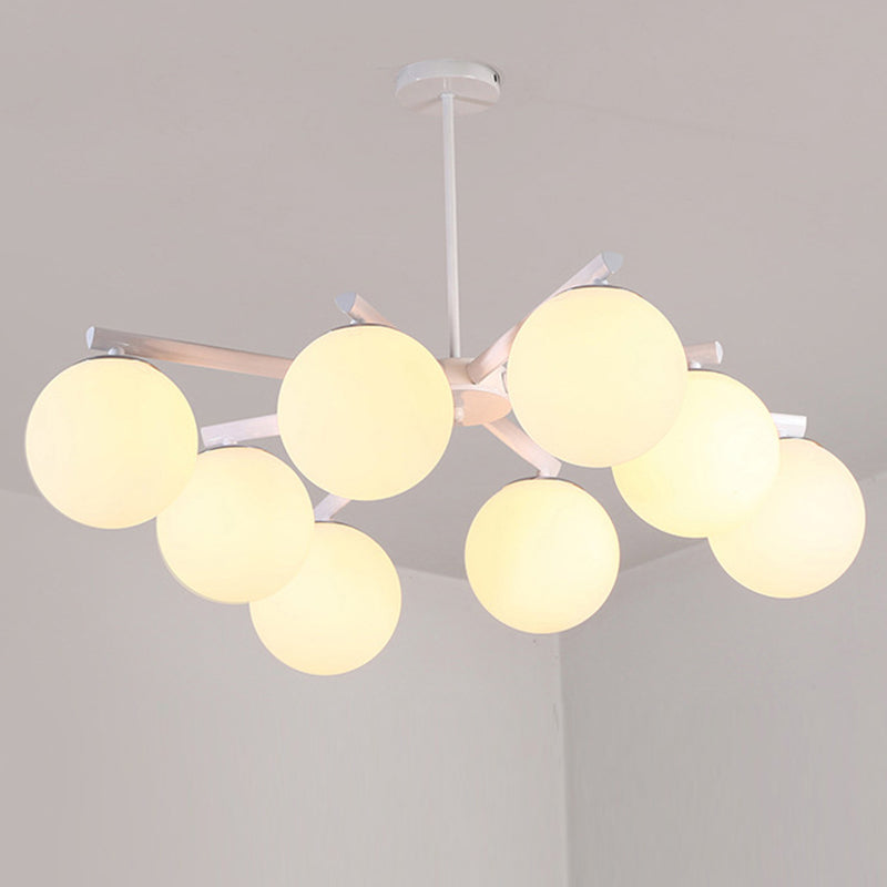 3/6/8 Light Globe Chandelier Traditional White Glass Pendant Light Fixture for Dining Room Clearhalo 'Ceiling Lights' 'Chandeliers' 'Glass shade' 'Glass' Lighting' 206631