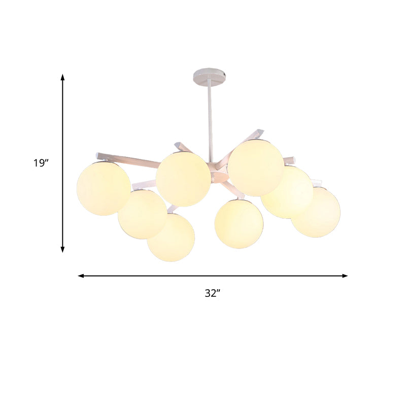 3/6/8 Light Globe Chandelier Traditional White Glass Pendant Light Fixture for Dining Room Clearhalo 'Ceiling Lights' 'Chandeliers' 'Glass shade' 'Glass' Lighting' 206633