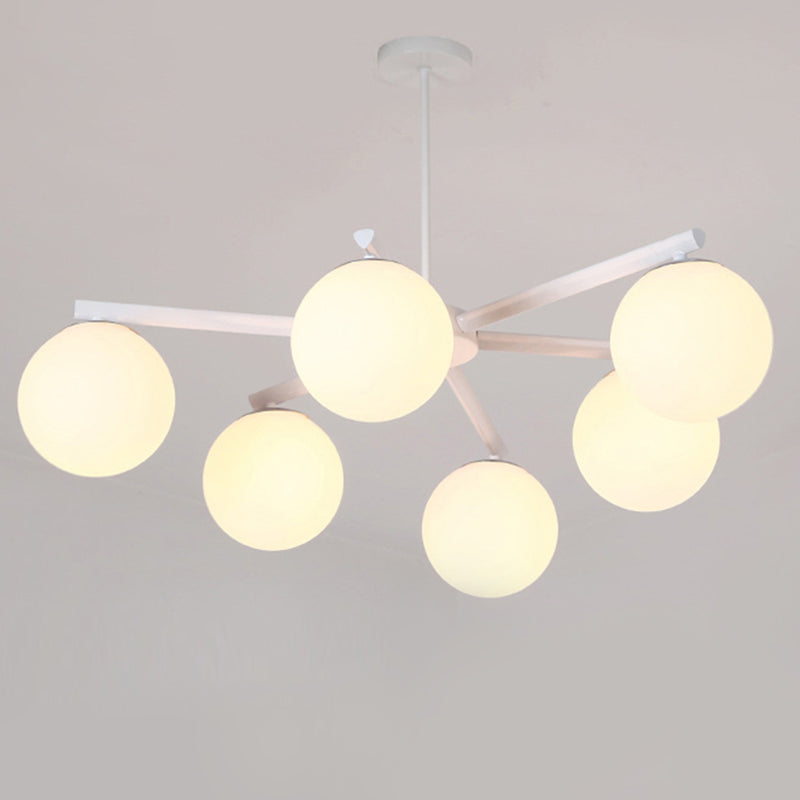 3/6/8 Light Globe Chandelier Traditional White Glass Pendant Light Fixture for Dining Room 6 White Clearhalo 'Ceiling Lights' 'Chandeliers' 'Glass shade' 'Glass' Lighting' 206635