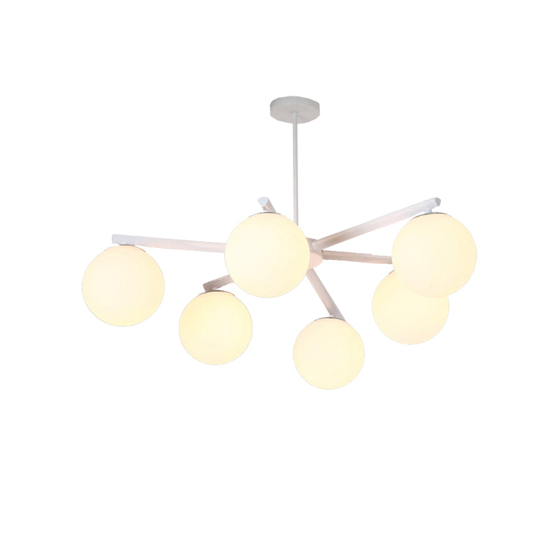 3/6/8 Light Globe Chandelier Traditional White Glass Pendant Light Fixture for Dining Room Clearhalo 'Ceiling Lights' 'Chandeliers' 'Glass shade' 'Glass' Lighting' 206636